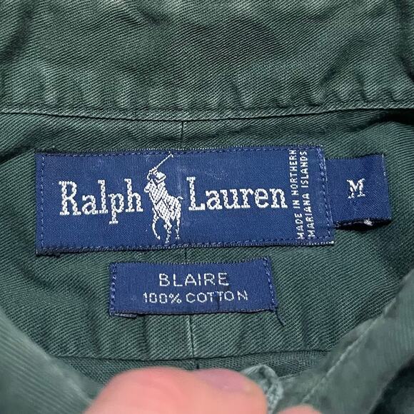 Polo Ralph Lauren Canvas Cotton Distressed Green Short Sleeve Button Up Large - Picture 4 of 6
